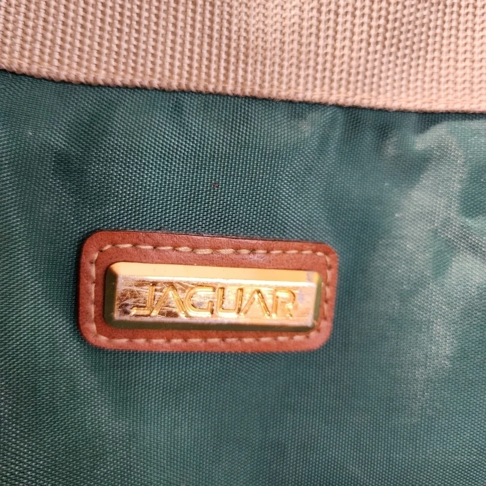 Jaguar Vintage Set Of 2 Travel Bags Teal Duffel Bag with Tan Straps